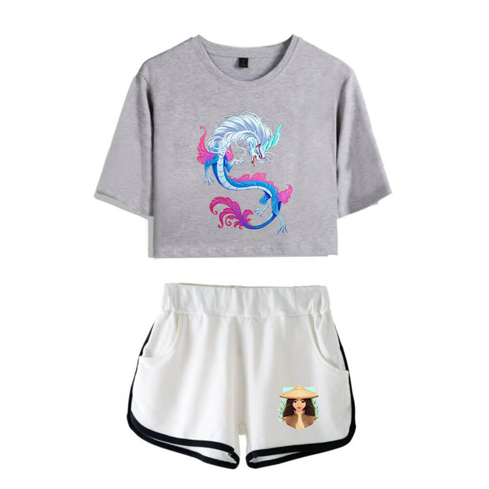 Dargon Short Sleeve Crop Top and Shorts Sweat Suits Two Piece
