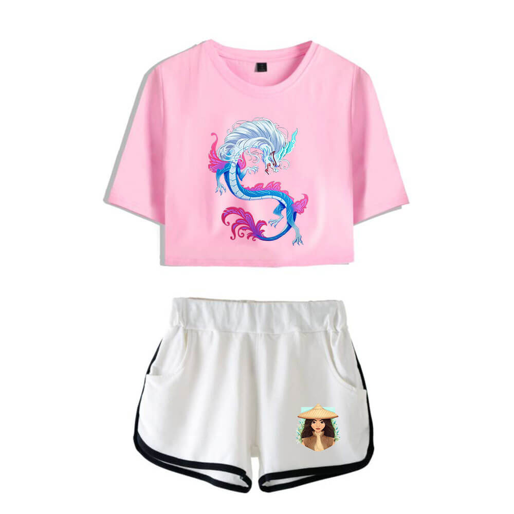 Dargon Short Sleeve Crop Top and Shorts Sweat Suits Two Piece