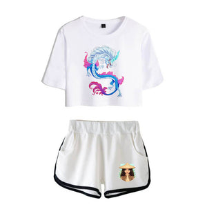 Dargon Short Sleeve Crop Top and Shorts Sweat Suits Two Piece