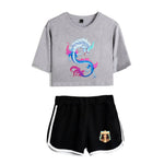 Dargon Short Sleeve Crop Top and Shorts Sweat Suits Two Piece