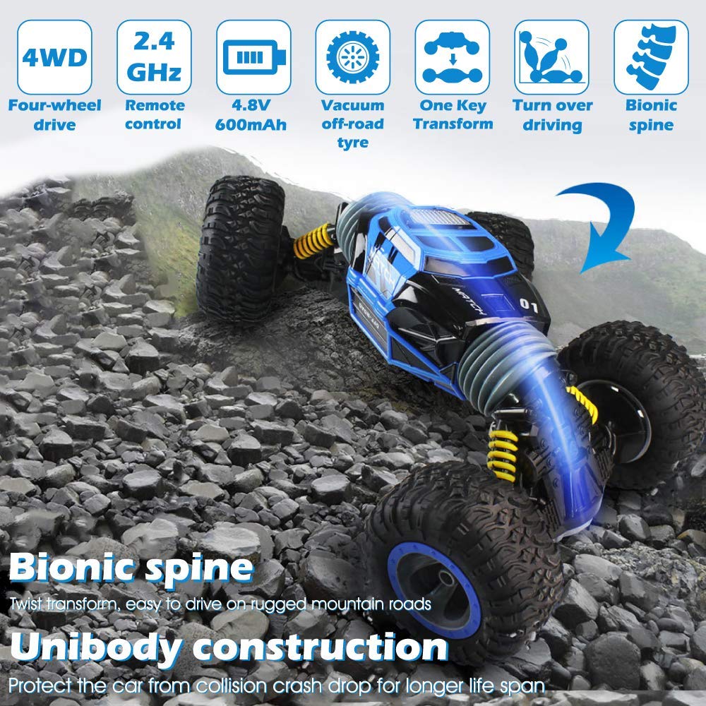 RC Twist Rock Crawler Car 4WD Transform 15 Km/h All Terrains Remote Control Toy Stunt Cars