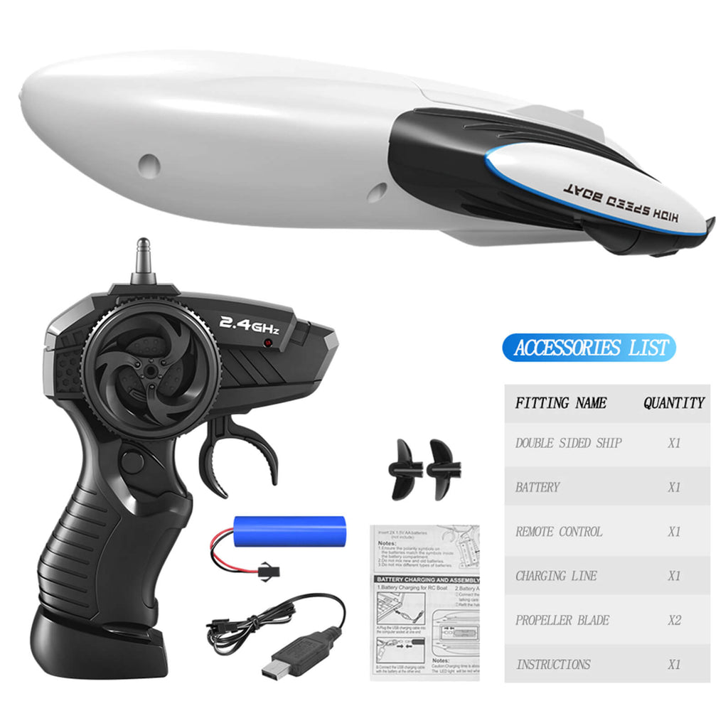 2.4G RC Boat High-speed Double-sided Remote Control Boat Children's Toys for Pools and Lakes