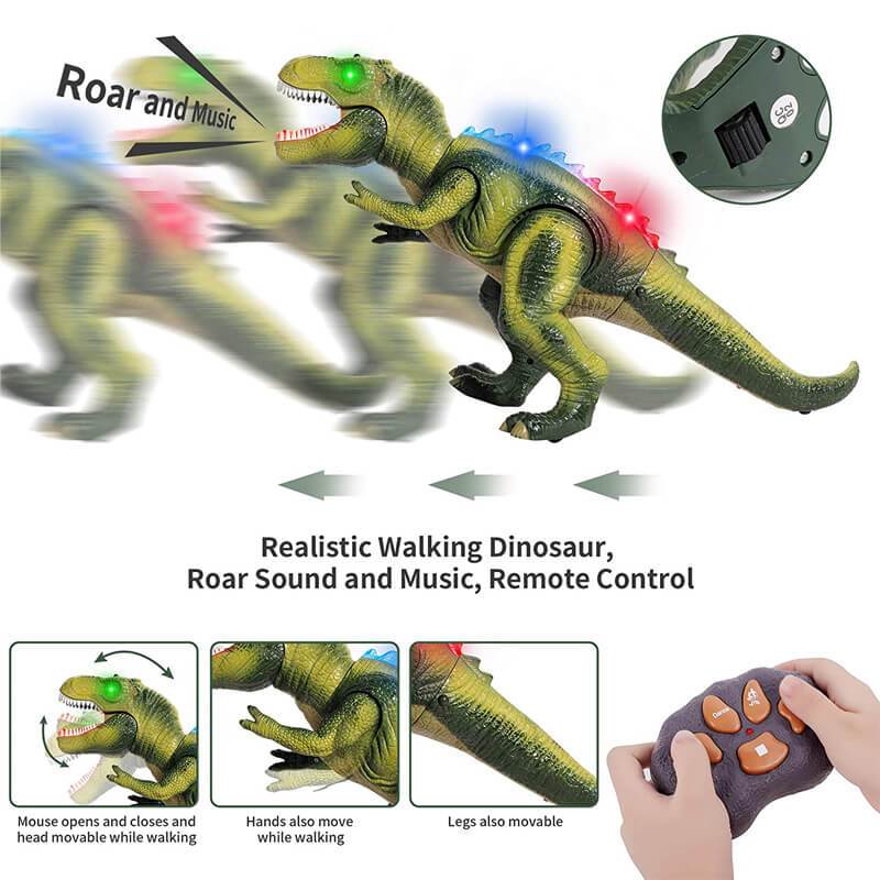 Kids RC Dinosaur Toy Remote Control Dinosaur T-Rex With LED Light Up, Walking & Roaring Realistic Dinosaur Toys