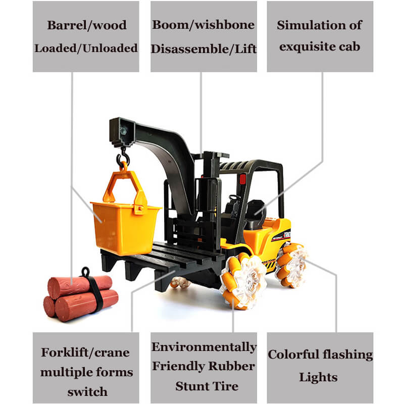 Kids RC Drift Car 21CH Remote Control Engineering Vehicle 3in1 Forklift/Crane/Trailer Highly Simulated