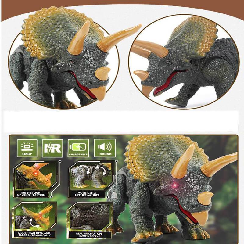 Walking Remote Control Triceratops Toy Model Light Sound High Simulation Action Figure