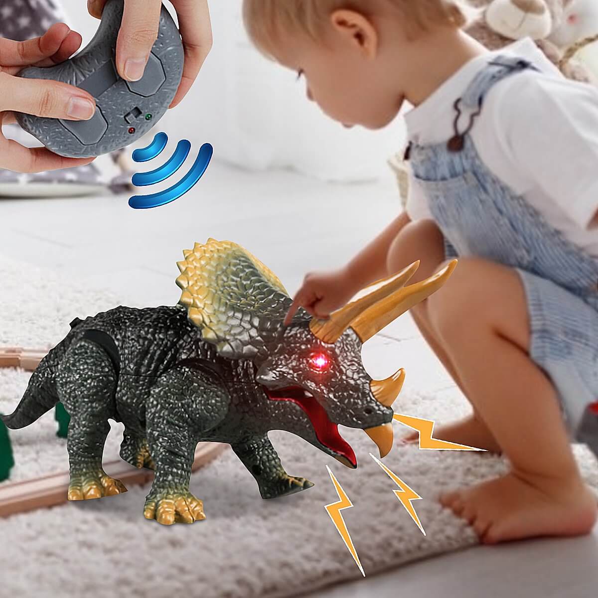 Walking Remote Control Triceratops Toy Model Light Sound High Simulation Action Figure