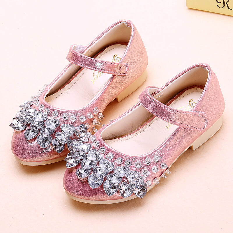 Heart Rhinestone Girls Princess Shoes Leather Dance Party Princess Shoes