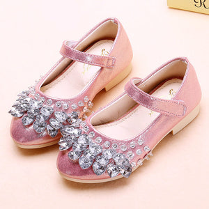 Heart Rhinestone Girls Princess Shoes Leather Dance Party Princess Shoes