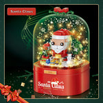 Christmas Building Block Music Box Home decoration with Automatic Snow LED for Boys Grils Christmas Gift