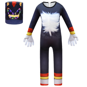 Kids Shadow the Hedgehog Cosplay Outfit Boys Jumpsuit Gloves Mask Full Set for Halloween
