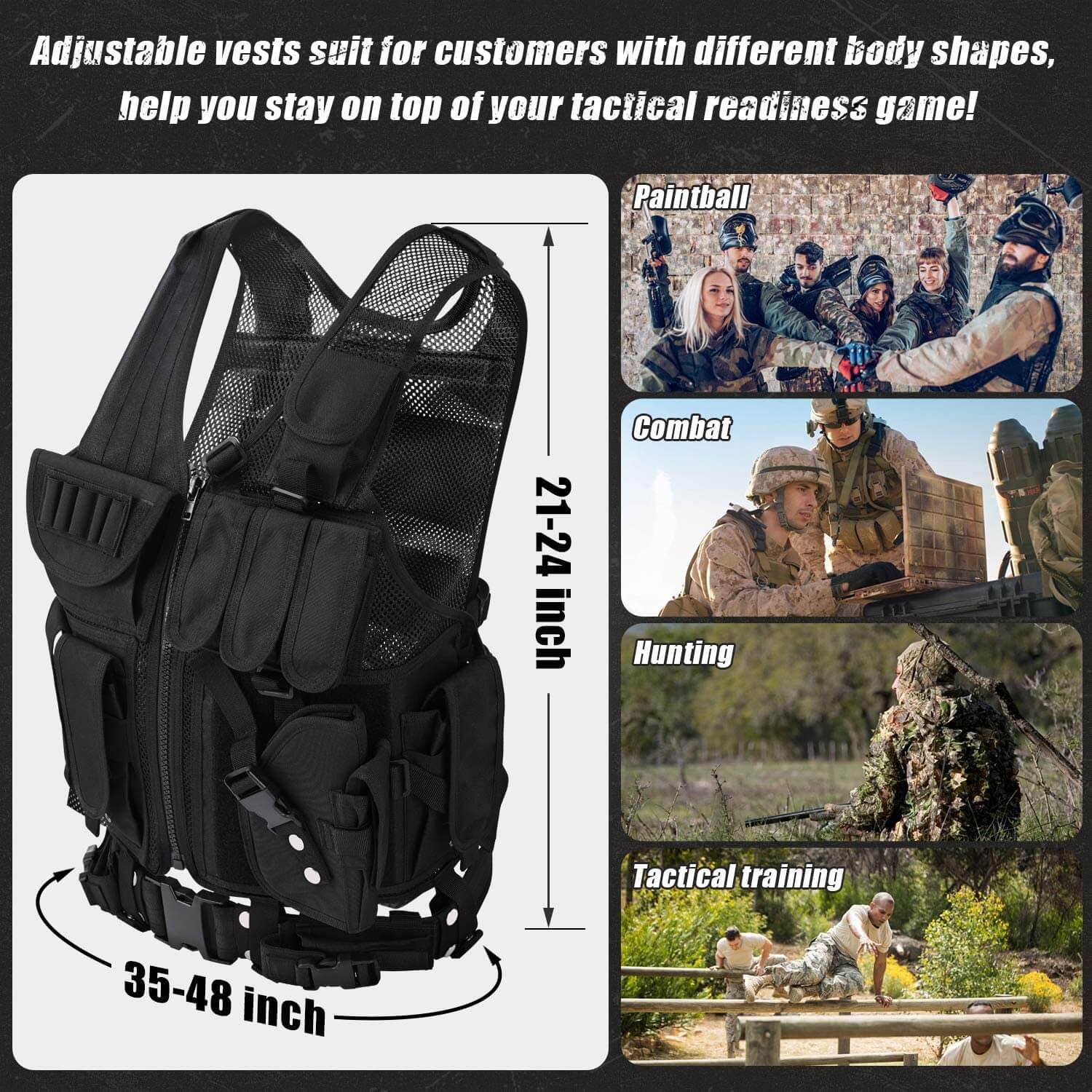Tactical Vest Combat Armor Vests Mens Tactical Army Adjustable Armor Outdoor CS Training Vest Airsoft