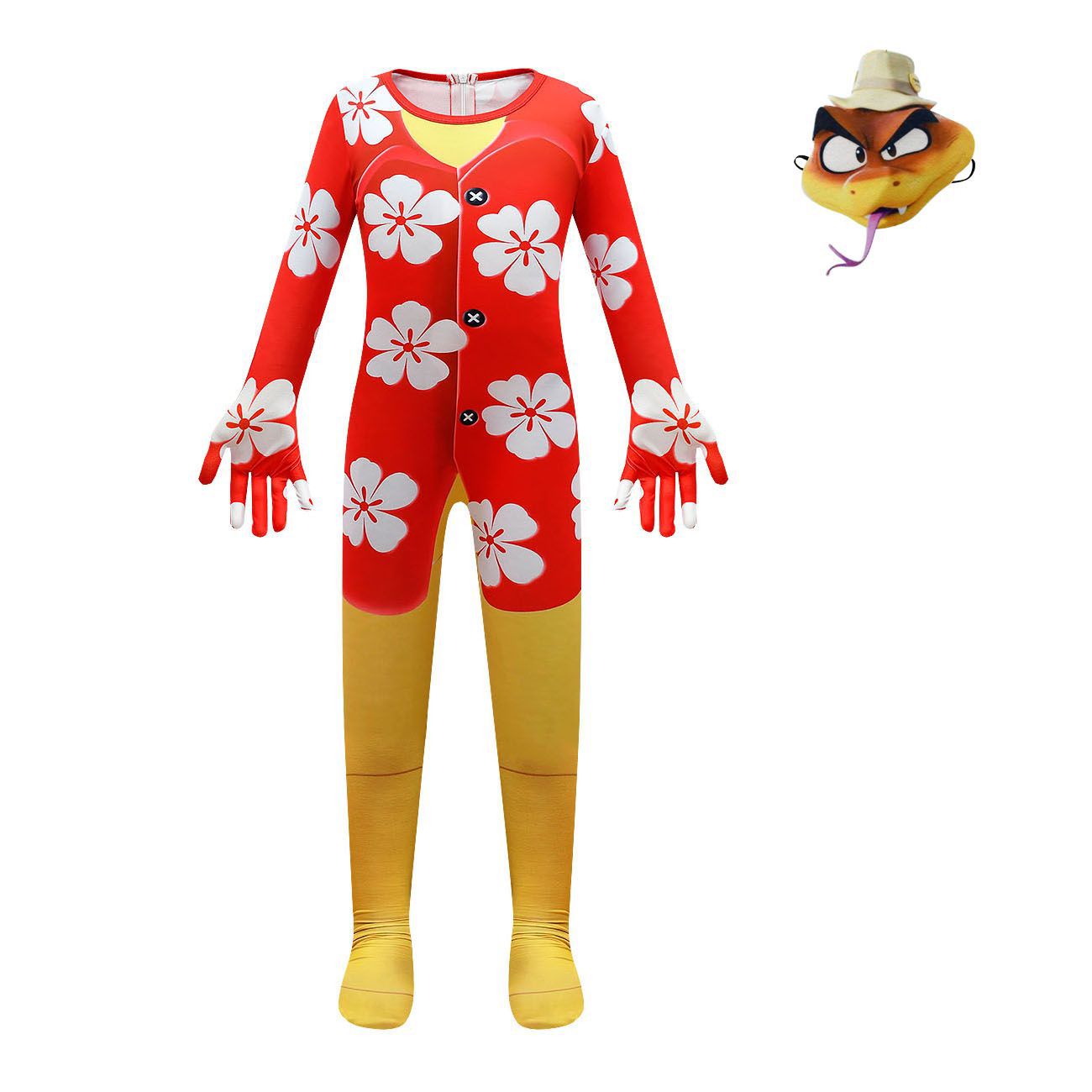 Boys Girls The Bad Guys Mr. Snake Costume Red Flower Shirts Jumpsuit Mask Full Set for Cosplay