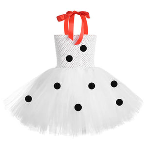 Toddler/Litttle Girls White Polka Dot Tutu Dress with Headband