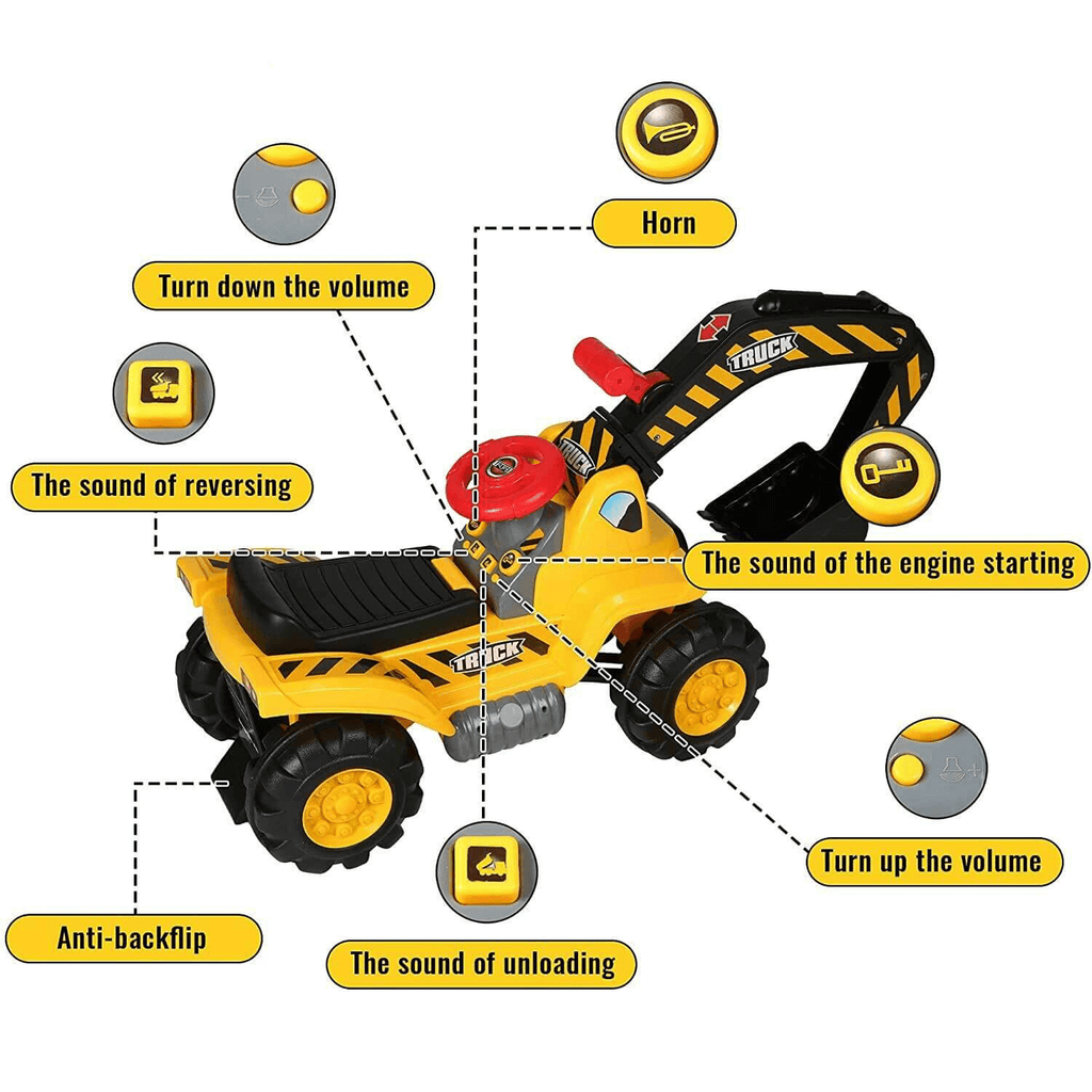 Kids Ride-on Excavator Toys Outdoor Digger and Bulldozer Truck With Safety Helmet and Simulation Sound