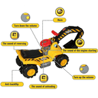 Kids Ride-on Excavator Toys Outdoor Digger and Bulldozer Truck With Safety Helmet and Simulation Sound