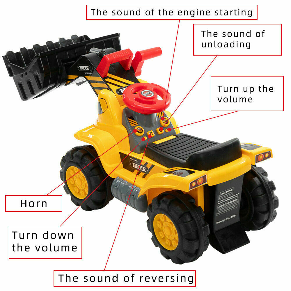 Kids Ride-on Excavator Toys Outdoor Digger and Bulldozer Truck With Safety Helmet and Simulation Sound