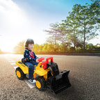 Kids Ride-on Excavator Toys Outdoor Digger and Bulldozer Truck With Safety Helmet and Simulation Sound