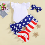 Newborn Toddler 1st 4th of July Outfit Romper Pants Headband 3pcs Suit American Flag Costume