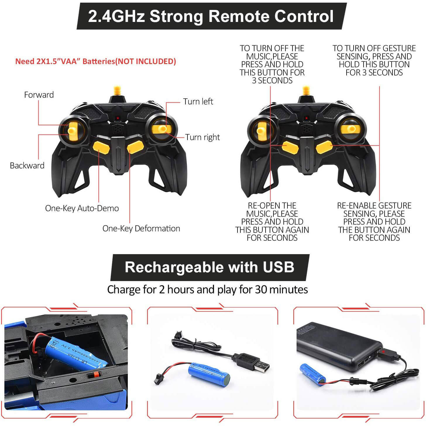 1:14 Remote Control Transformer Robot Car Toys Gesture Sensing RC Car Transforming with Sounds, LED Lights