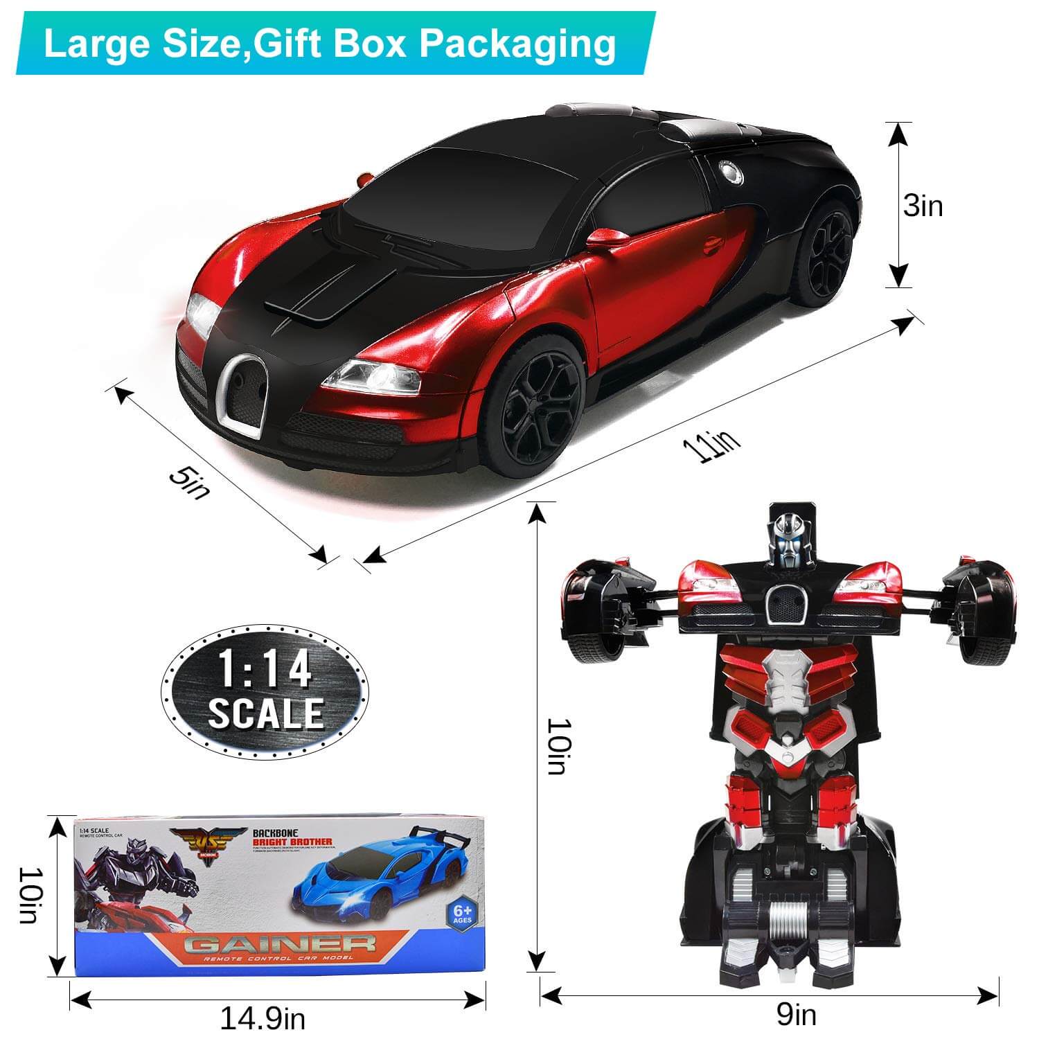 1:14 Remote Control Transformer Robot Car Toys Gesture Sensing RC Car Transforming with Sounds, LED Lights
