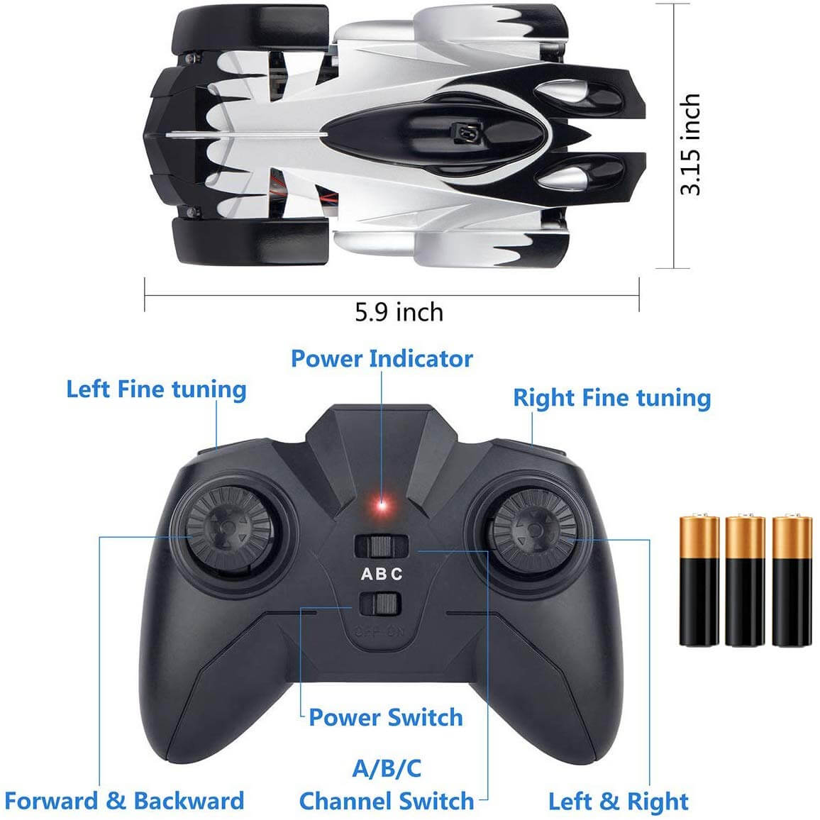 Wall Climbing RC Car Remote Control Toy 360° Rotating Stunt Car
