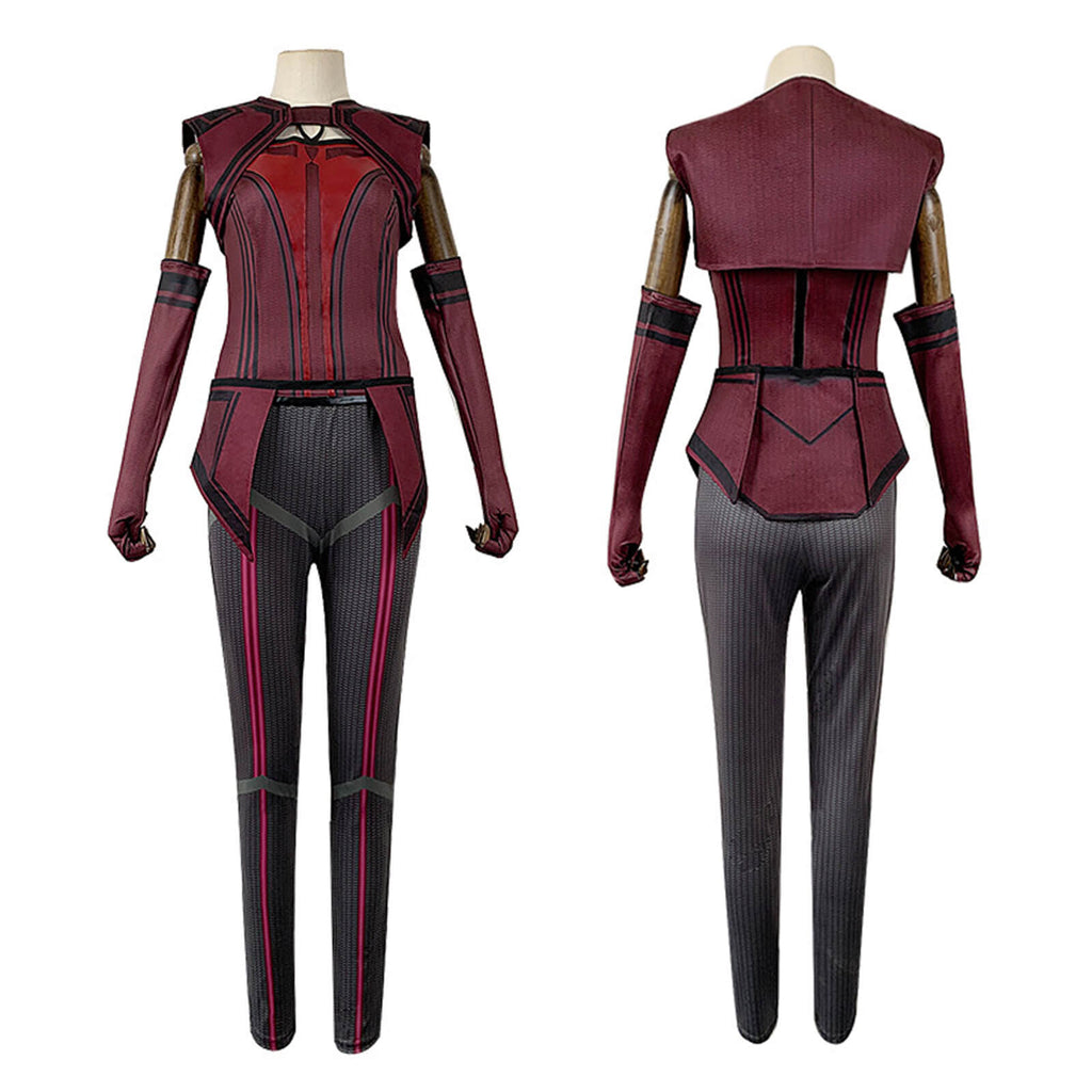 Maximoff Cosplay Costume Red Witch Halloween Carnival Outfit with Cloak and Headwear
