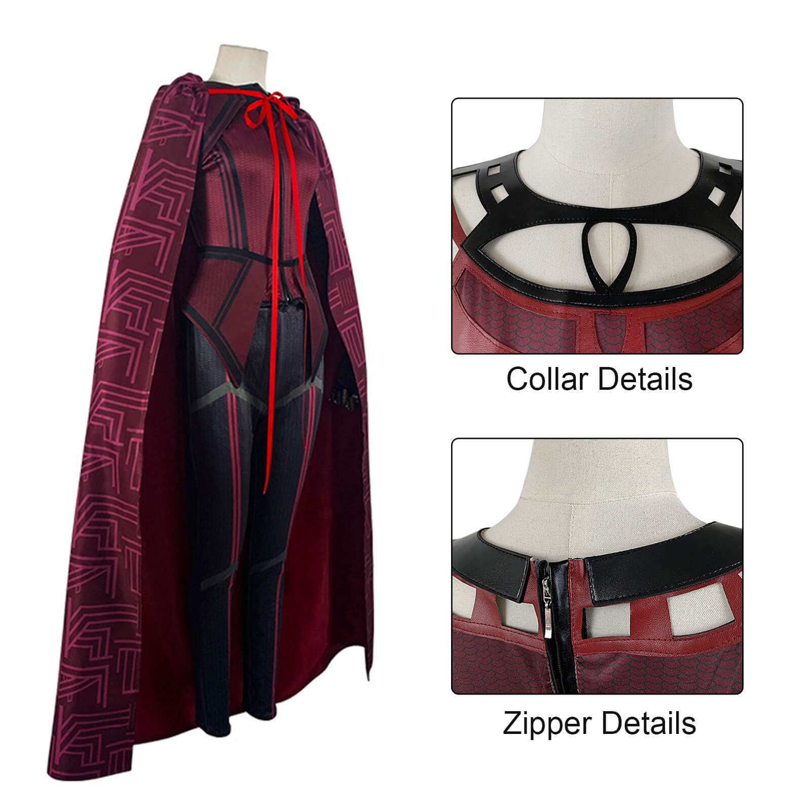 Maximoff Cosplay Costume Red Witch Halloween Carnival Outfit with Cloak and Headwear