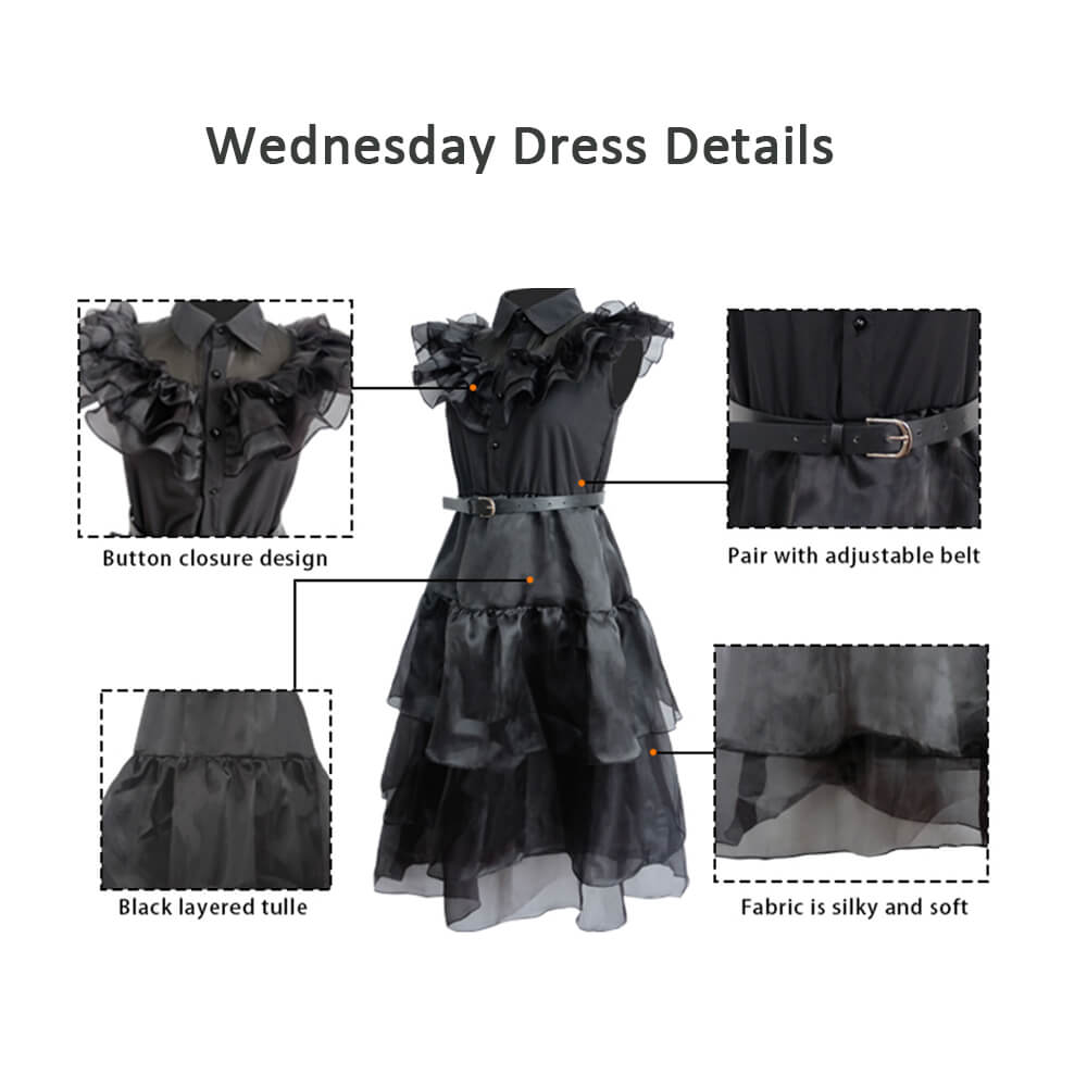 Wednesday Addams Dress Wednesday Costume Black Gothic Tulle Addams Cosplay Party Dress