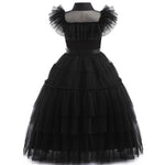 Girls Wednesday Dress Wednesday Addams Costume Black Tulle Dress with Belt Wednesday Outfit