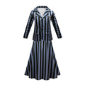 Wednesday School Uniform Girls Nevermore Academy Costume Wednesday Pleated Skirt Stripes Outfit for Halloween Party