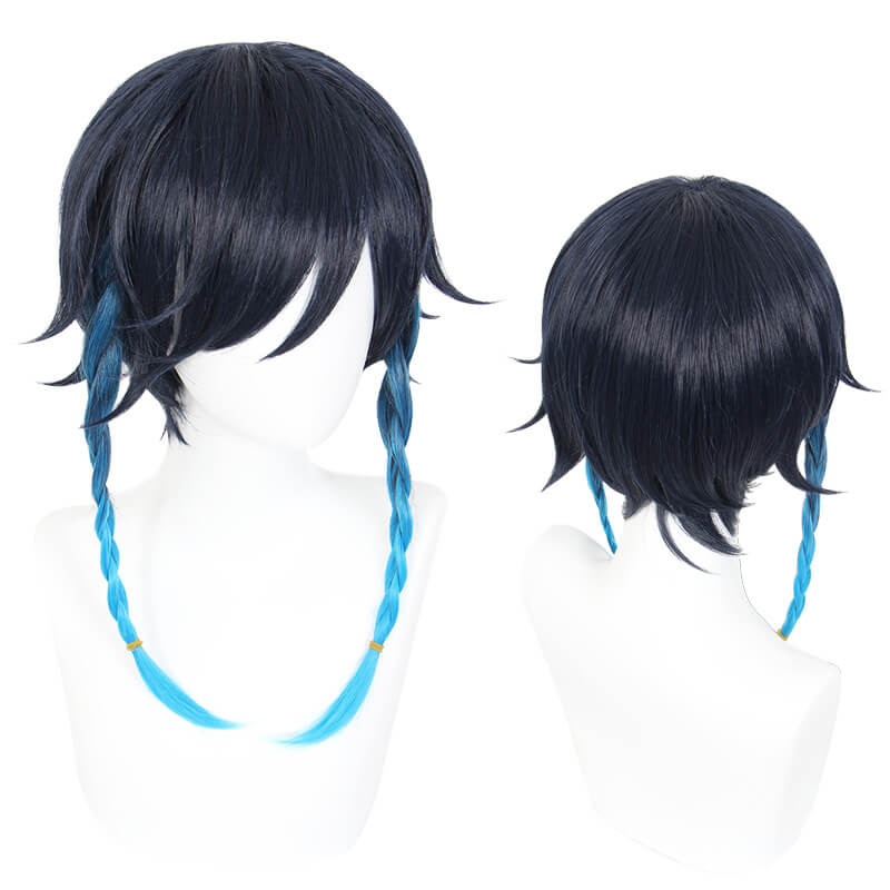 Venti Wig Cosplay Unisex Blue Braid Wigs Heat Resistant Synthetic Wigs Halloween