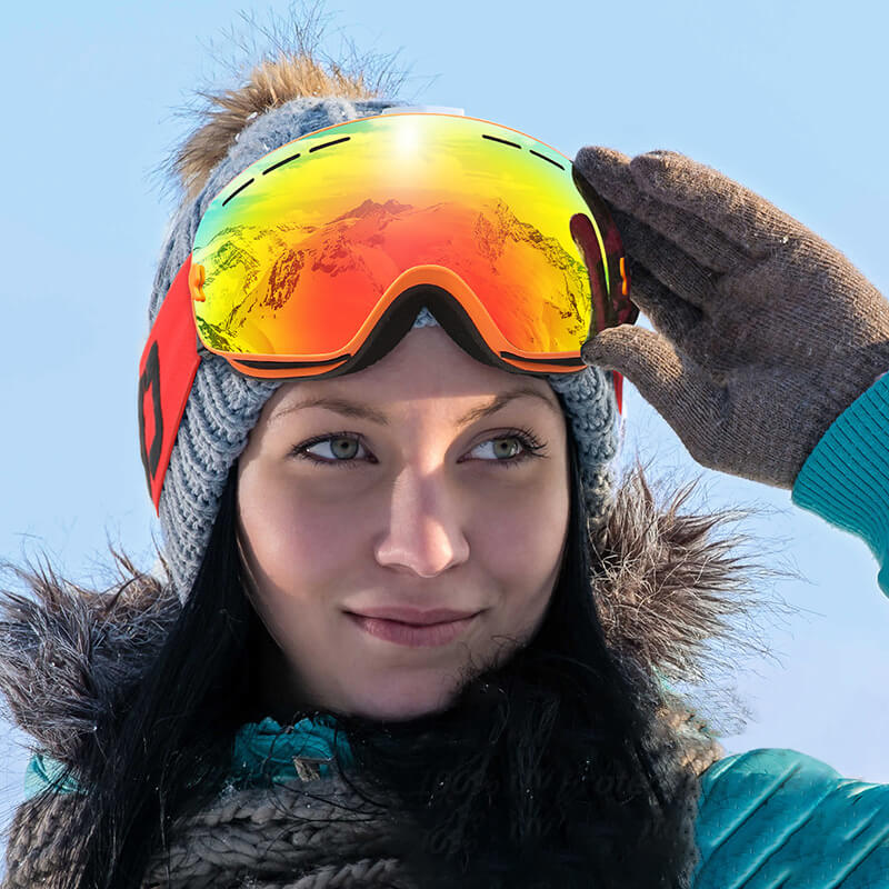 Ski Goggles Adult Anti-Fog UV Protection Spherical Frameless Anti-Slip Strap Snow Goggles for Christmas New Year Gift