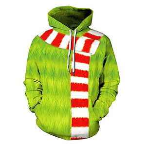 Adult Christmas Hoodie Green Furry Monster Sweatshirt Long Sleeve Plus Size Pullover Hoodie for Christmas Party