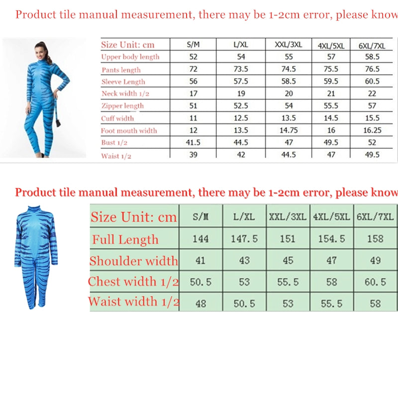 Neytiri and Jake Sully Plus Size Costume Halloween Cosplay Onesie with Cotton Filled Tail