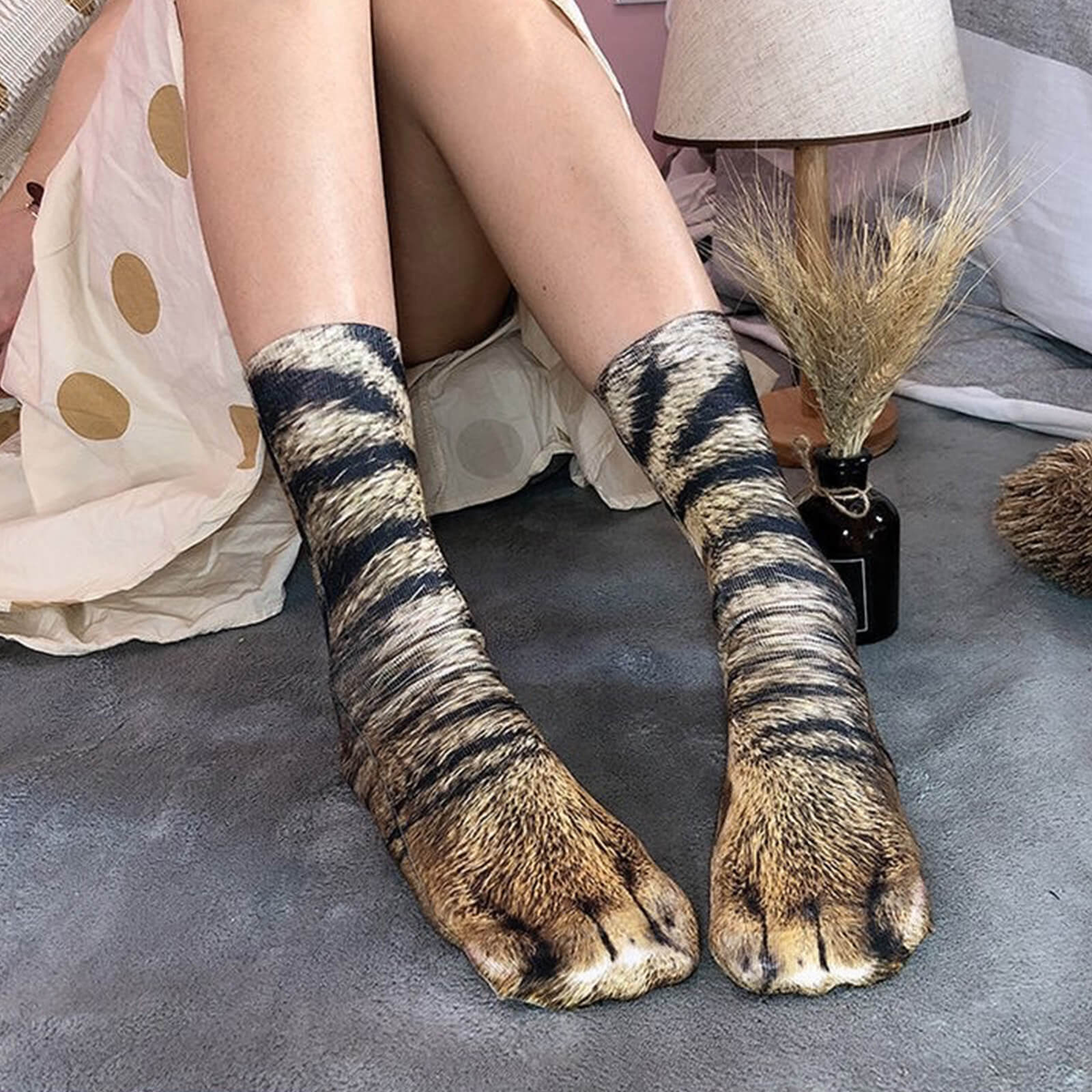 Animal Paw Socks for Women 5 Pair Funny Adult 3D Cat Tiger Leopard Socks Unisex Stocking Stuffer