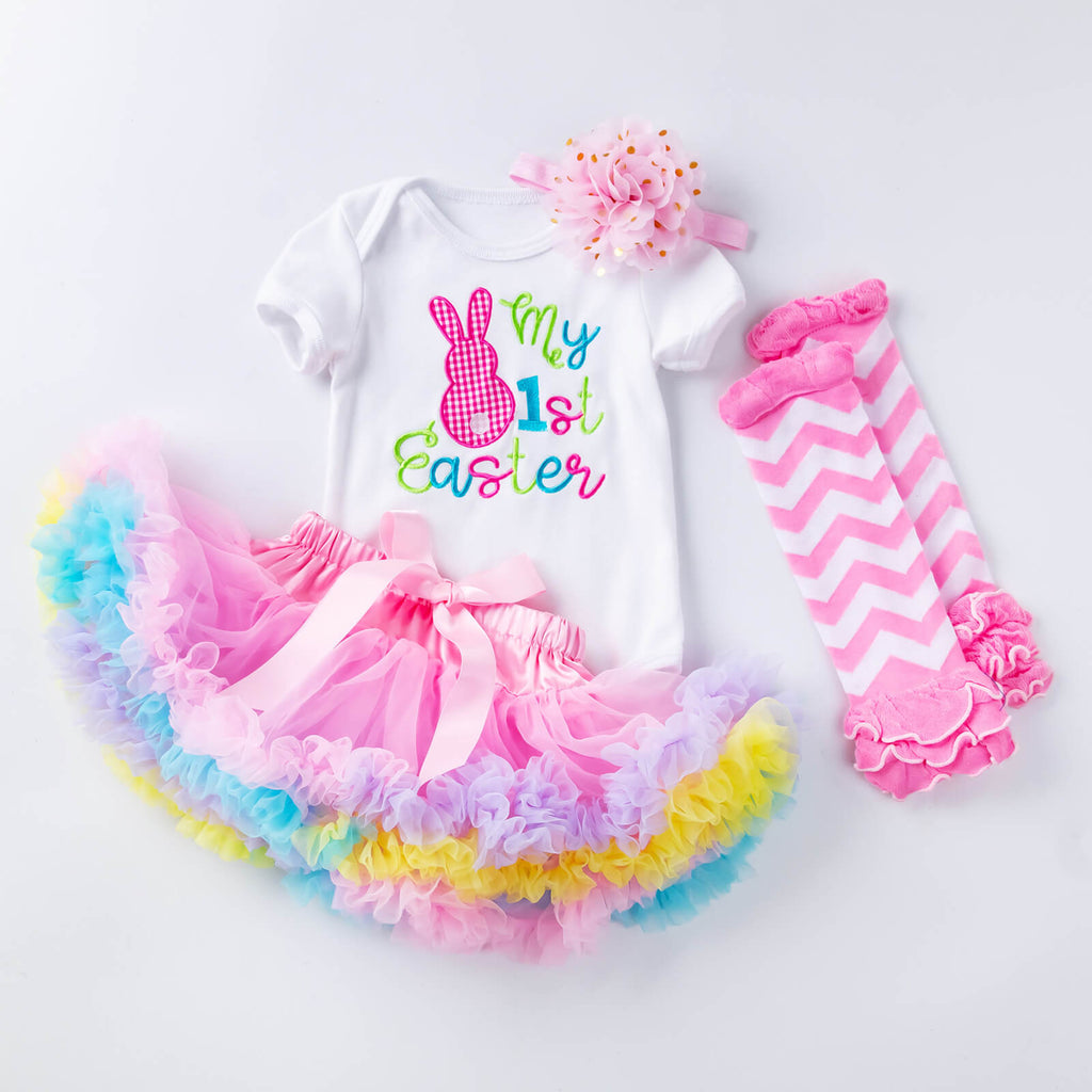 Baby Girl Easter Outfit My 1st Easter Dress Up Romper Tulle Skirts Headbands Leg Warmers Princess Set