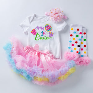 Baby Girl Easter Outfit My 1st Easter Dress Up Romper Tulle Skirts Headbands Leg Warmers Princess Set