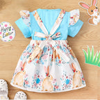 Baby Girl Easter Costume T-Shirt Tops and Easter Rabbit Floral Bow Suspender Skirts Suit for Easter Day