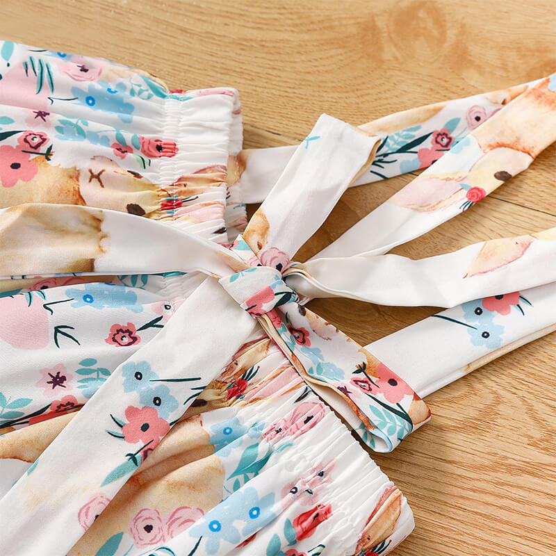 Baby Girl Easter Costume T-Shirt Tops and Easter Rabbit Floral Bow Suspender Skirts Suit for Easter Day