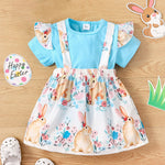 Baby Girl Easter Costume T-Shirt Tops and Easter Rabbit Floral Bow Suspender Skirts Suit for Easter Day
