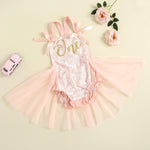 Toddler Baby Girl Romper One Year Birthday Party Dress Lace Backless Straps Dress with Bow-knot