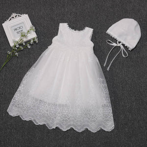 Baby Girls Christening Dress Gown with Bonnet Embroidery Crochet Lace Design 0-24M