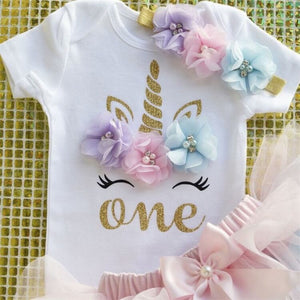 1st Birthday Dress for Baby Girl Fancy Unicorn Party Tutu Skirt Romper Headband Outfit