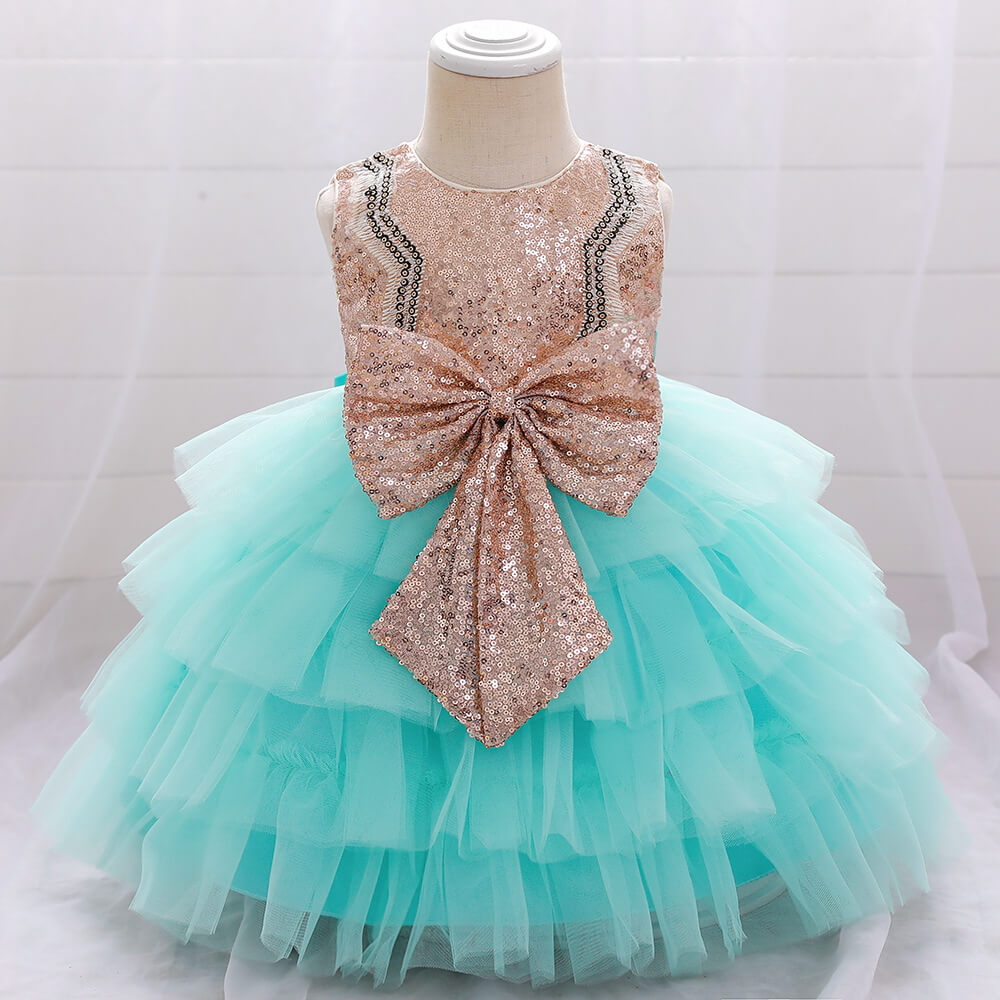 Baby Girl Wedding Party Dress Princess Sequined Layered Flower Dress Pageant Outfit