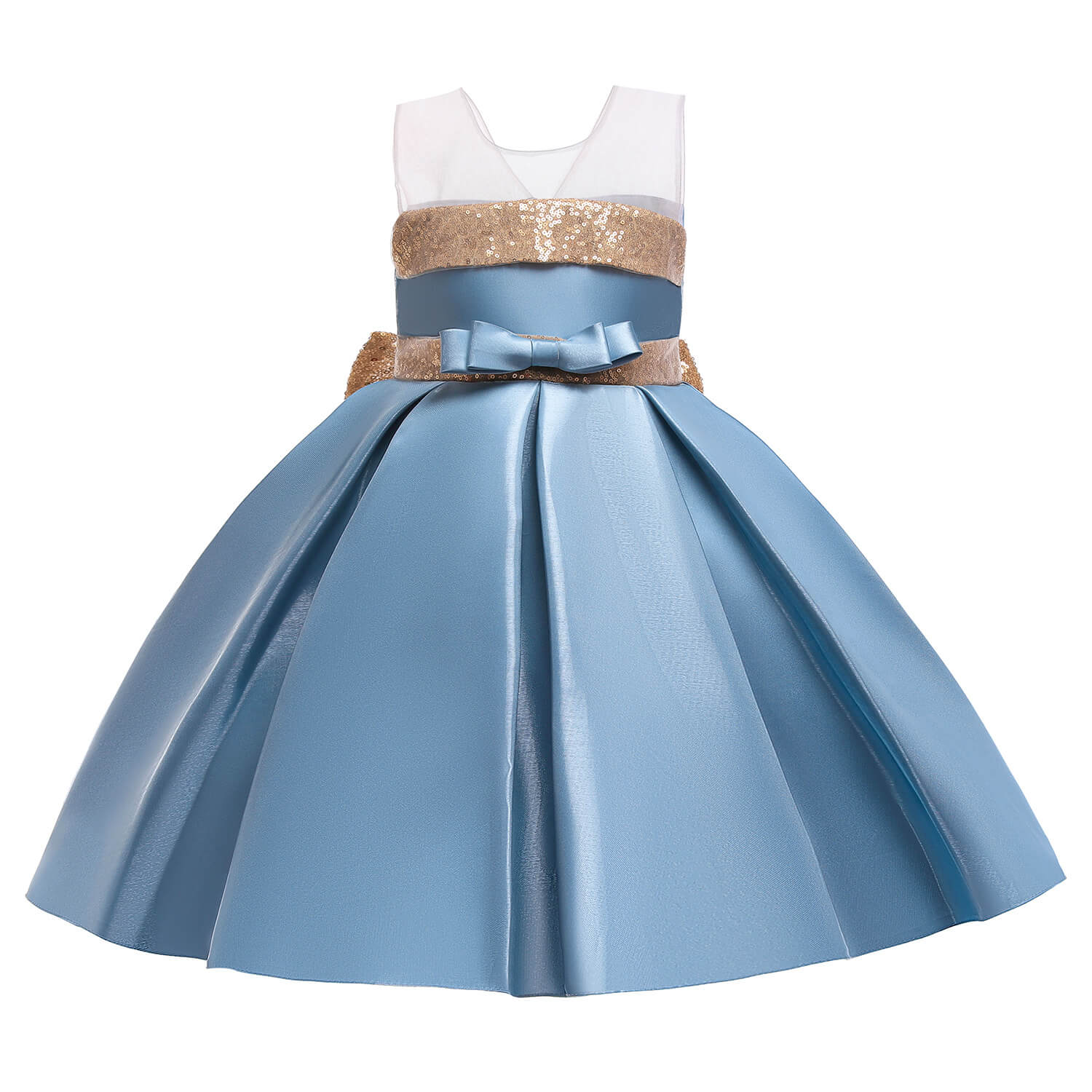 Sequined Big Bow Flower Girl Weeding Party Dress Princess Summer Ball Gown