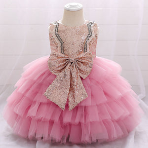 Baby Girl Wedding Party Dress Princess Sequined Layered Flower Dress Pageant Outfit