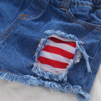 Baby Girl 4th of July Outfit American Flag 2PCS Patriotic Set Stars Stripe Tops+Denim Shorts