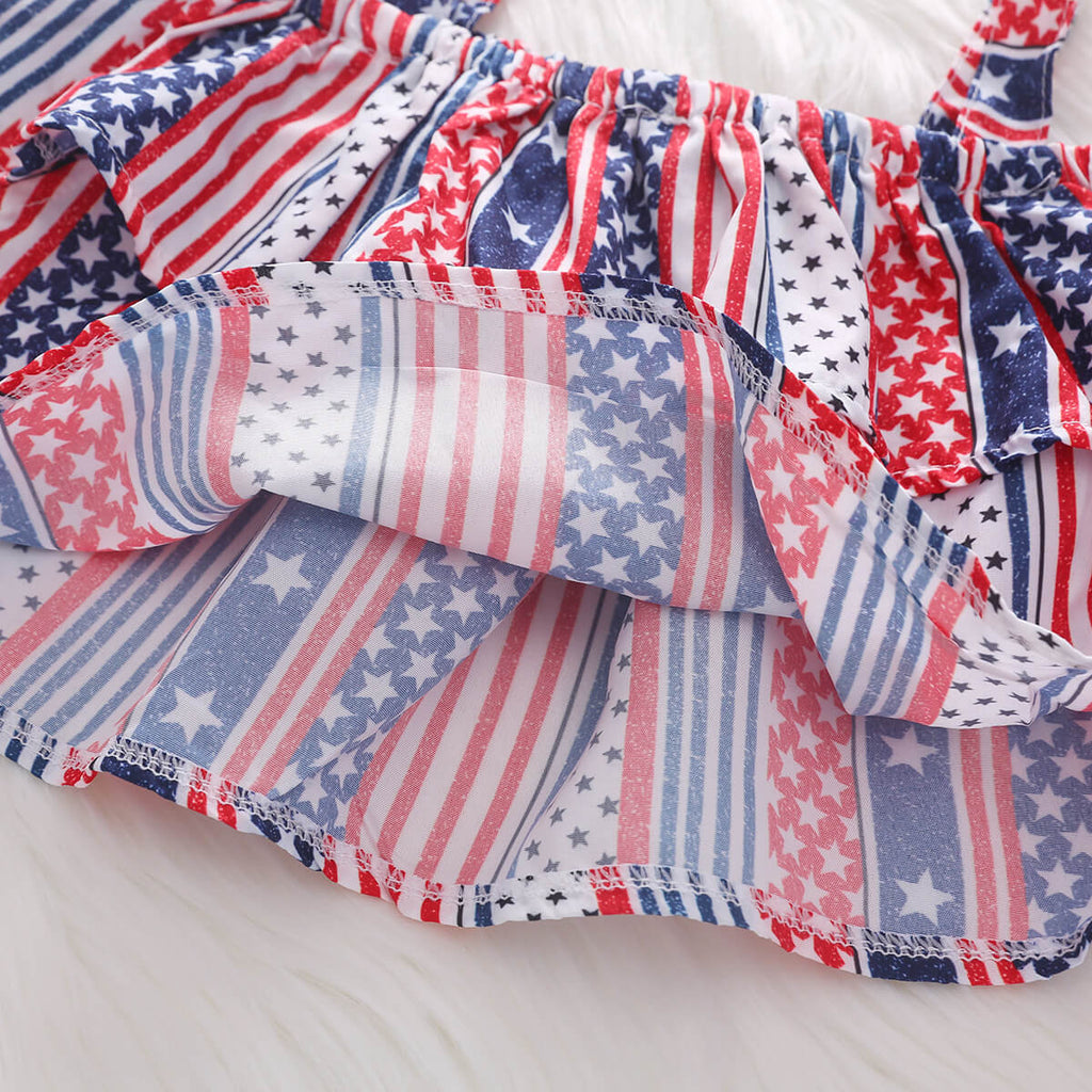 Baby Girl 4th of July Outfit American Flag 2PCS Patriotic Set Stars Stripe Tops+Denim Shorts