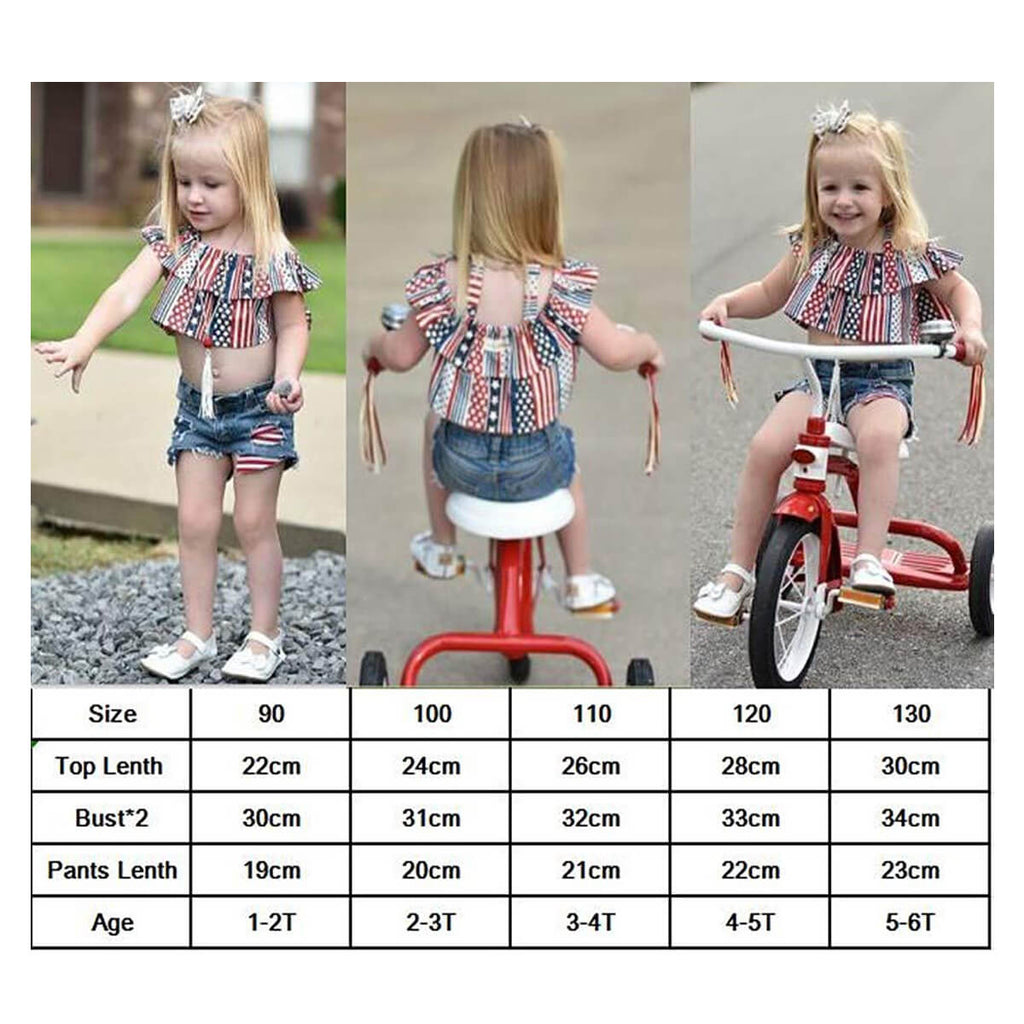 Baby Girl 4th of July Outfit American Flag 2PCS Patriotic Set Stars Stripe Tops+Denim Shorts