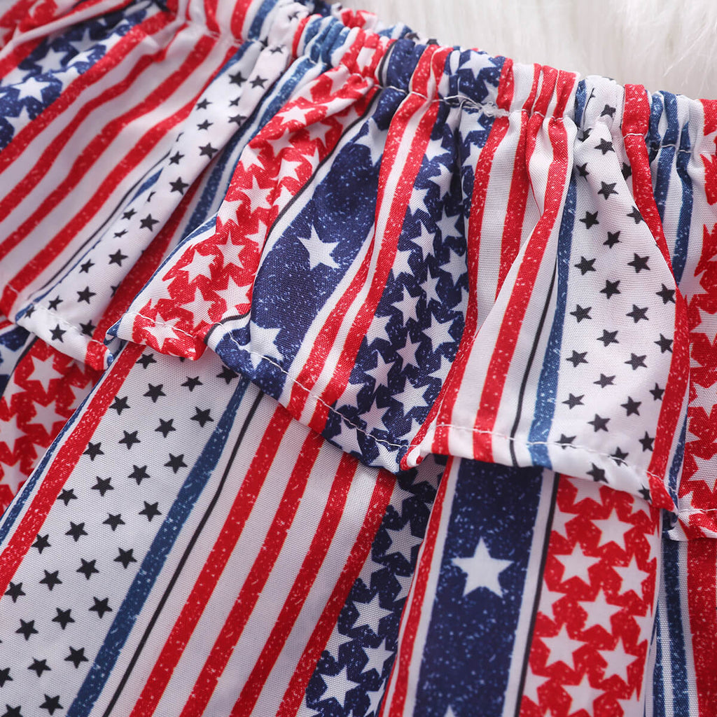 Baby Girl 4th of July Outfit American Flag 2PCS Patriotic Set Stars Stripe Tops+Denim Shorts